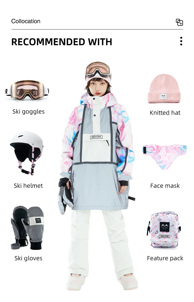 Ski – pull à capuche réfléchissant pour femme, vêtements de Ski tendance,