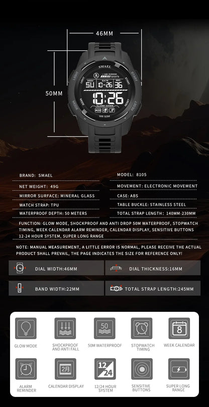 Montre numérique de sport étanche