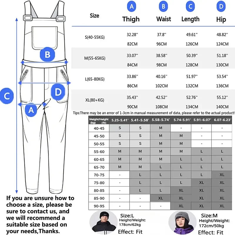 Pantalon de ski à bretelles pour hommes et femmes