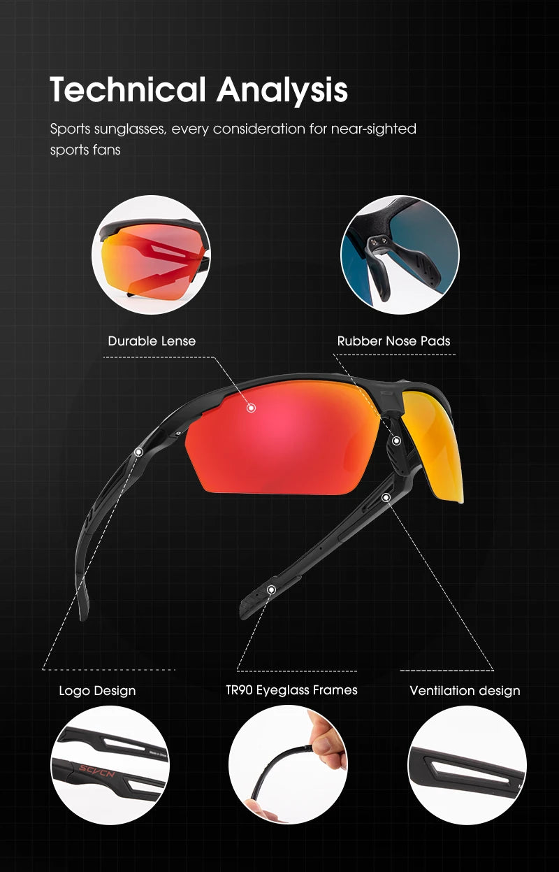 SCVCN-Lunettes de cyclisme polarisées pour hommes et femmes, lunettes de soleil de sport, lunettes de vélo de route de montagne, lunettes de protection d&