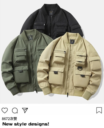 Veste cargo imperméable coupe-vent multi-poches pour hommes, vestes de baseball à la mode, manteau de gardien militaire extérieur,