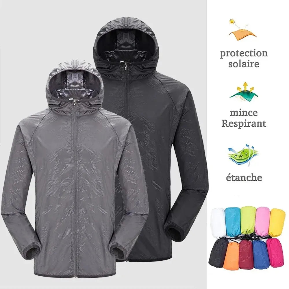 Veste de pluie de camping pour hommes et femmes, vêtements de protection solaire imperméables, vêtements de pêche et de chasse, peau à séchage rapide