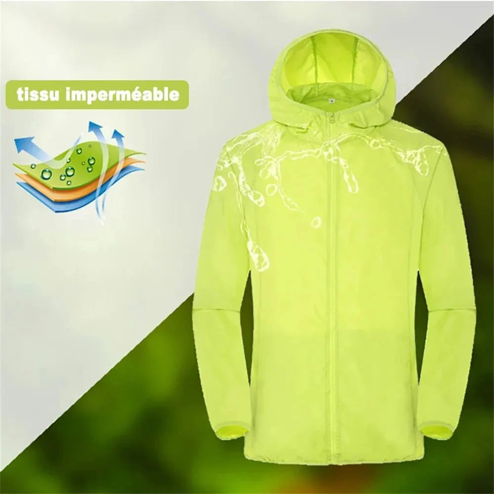 Veste de pluie de camping pour hommes et femmes, vêtements de protection solaire imperméables, vêtements de pêche et de chasse, peau à séchage rapide