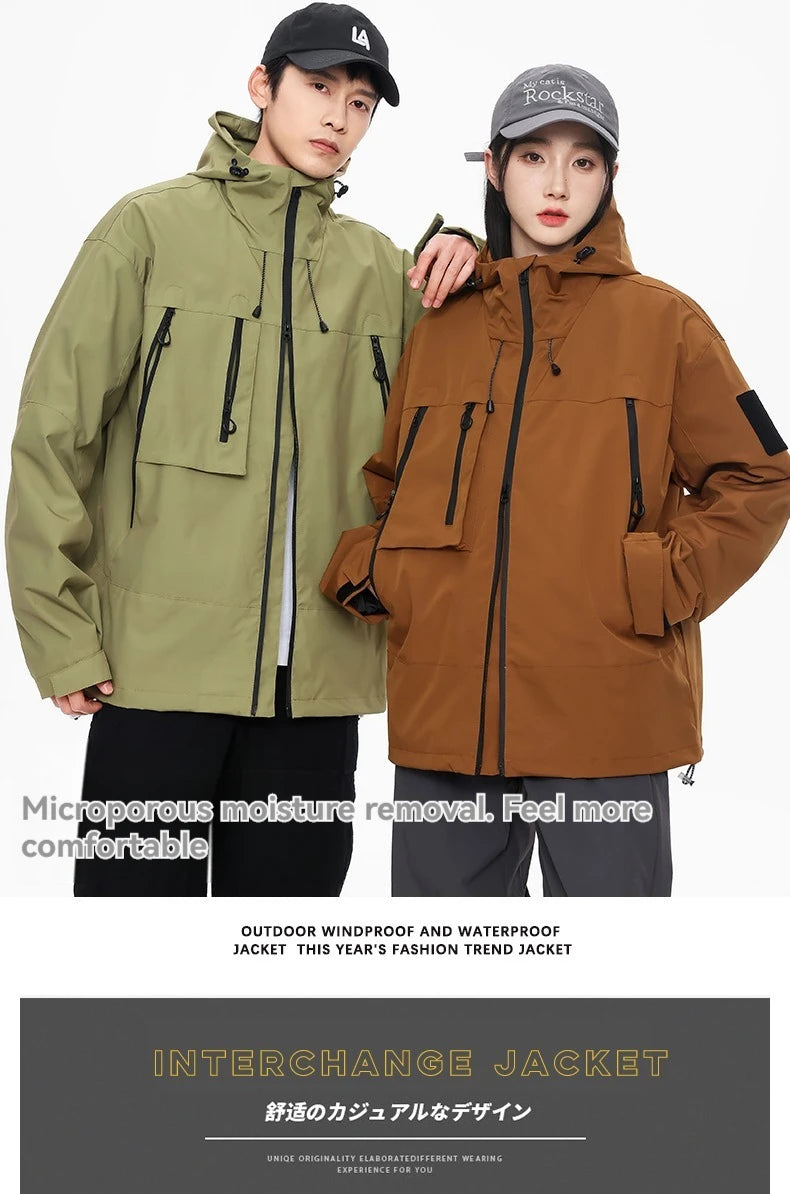 Veste de randonnée sportive en plein air pour couples, manteau imperméable, coupe-vent, respirant, confortable