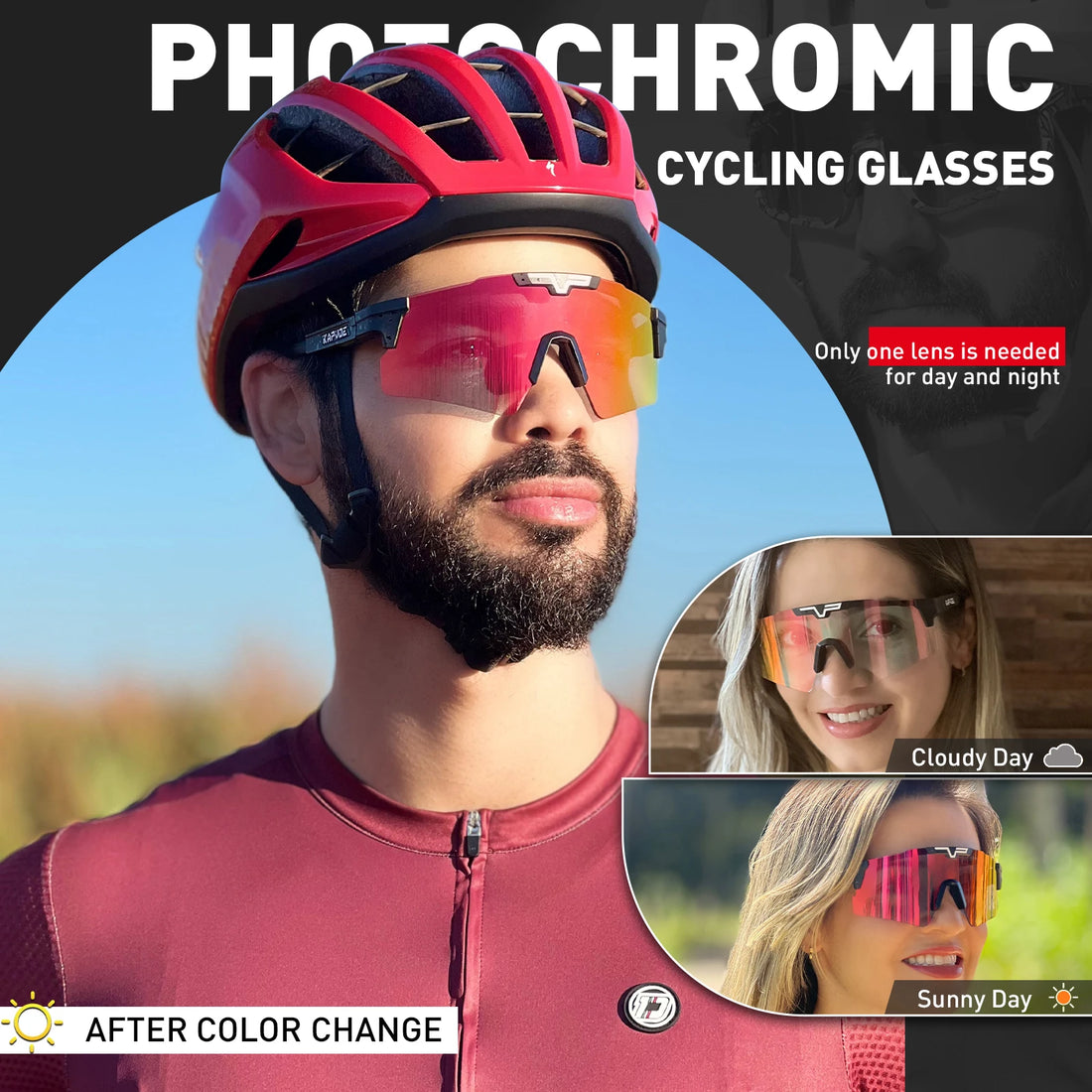 KAPVOE l Lunettes de Soleil de Cyclisme Photochromique