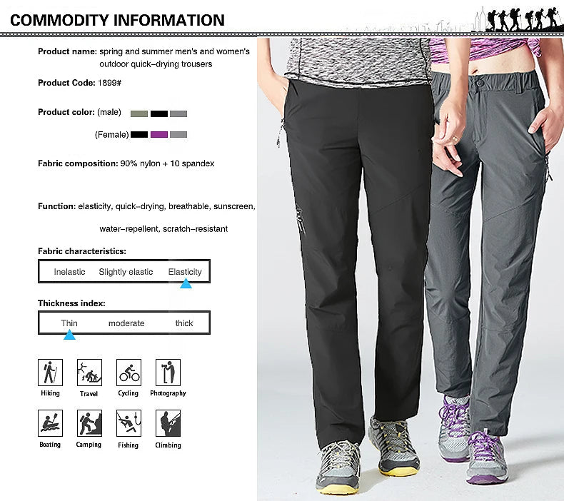 Pantalon de randonnée à séchage rapide pour femme, pantalon léger, imperméable, adapté pour la course en plein air, le camping, l&